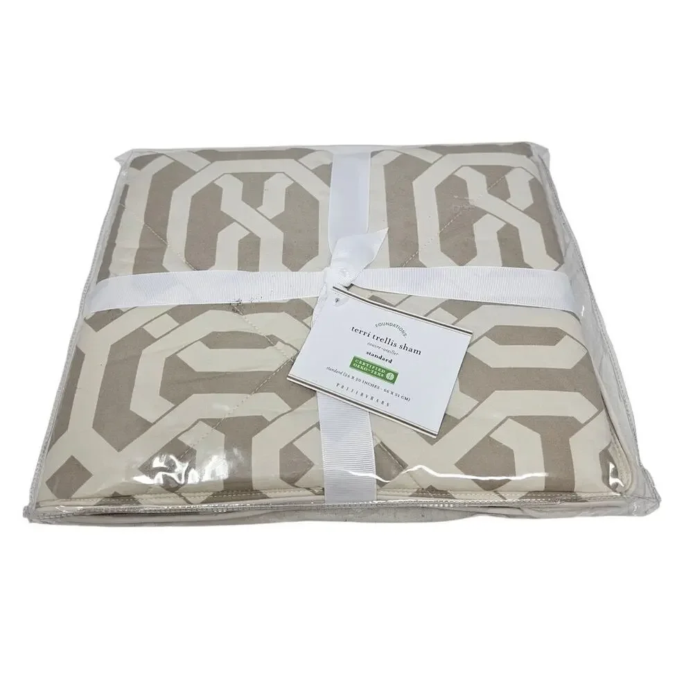 NEW Pottery Barn Terri Trellis Sham Standard Cotton Tan Coastal Oeko-Tex